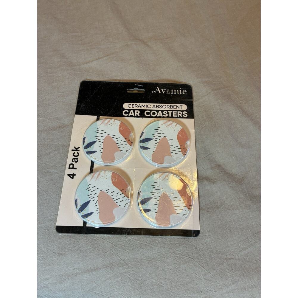 Car Ceramic Absorbent Coasters, 4 Pk